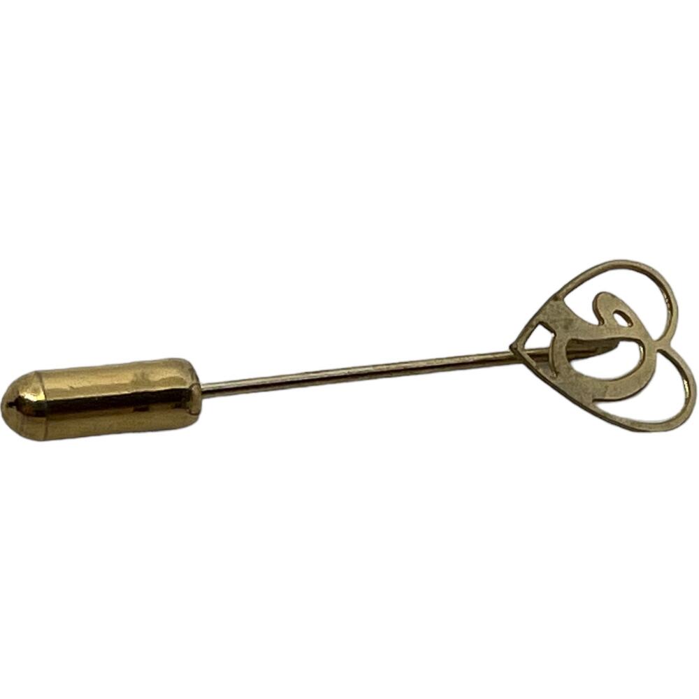 Vintage Gold Tone Heart Stick Pin Brooch Lapel Pin 1.5 inch